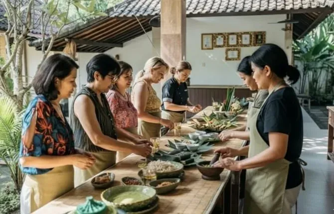 Cooking traditional Balinese recipes in Bali